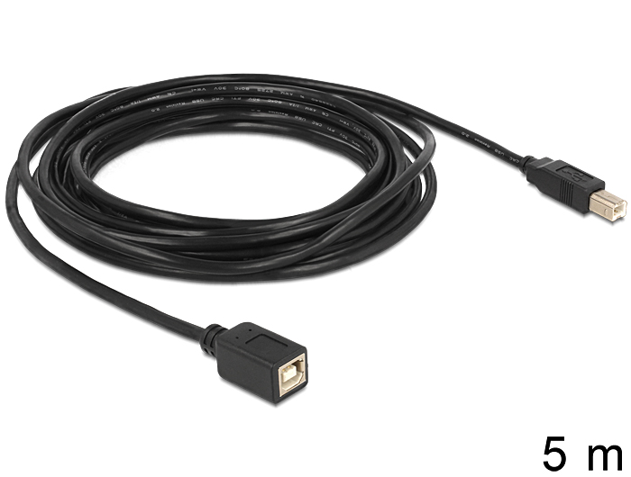 Verlängerungskabel USB 2.0 B Stecker an B Buchse, schwarz, 5m, Delock® [83429]