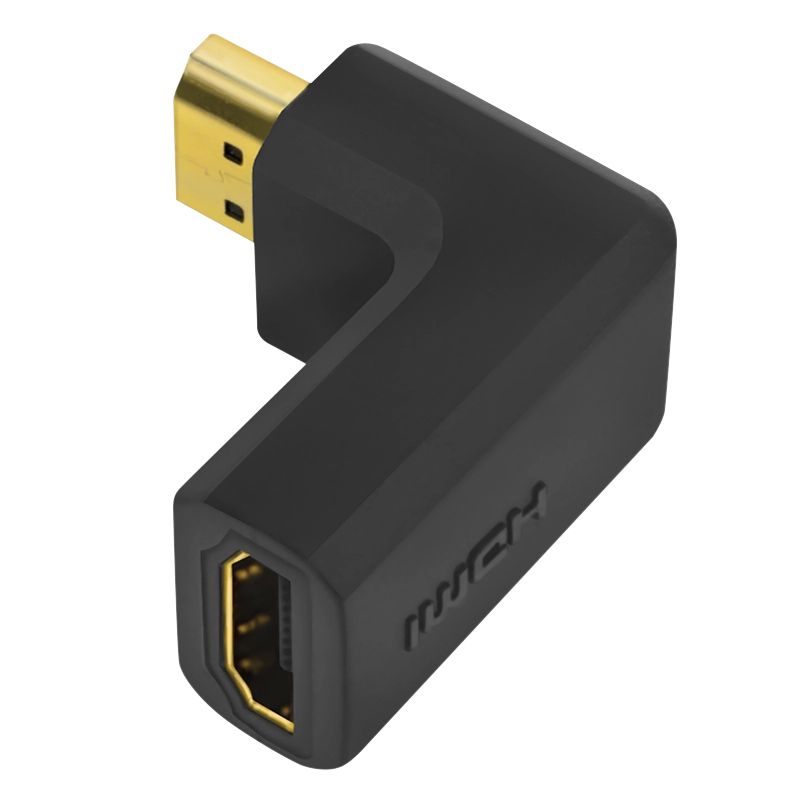 HDMI-Adapter, A/M zu A/F, 90° gewinkelt, lang, 4K/30 Hz, schwarz