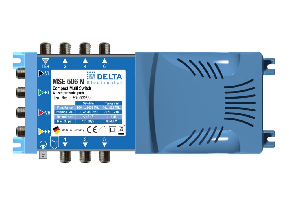 Multischalter 5in6 mit Netzteil 22 KHz, Terrestrik aktiv, 1 Satellit 6 Teilnehmer Multischalter 5in6 mit Netzteil 22 KHz, Terrestrik aktiv, 1 Satellit 6 Teilnehmer