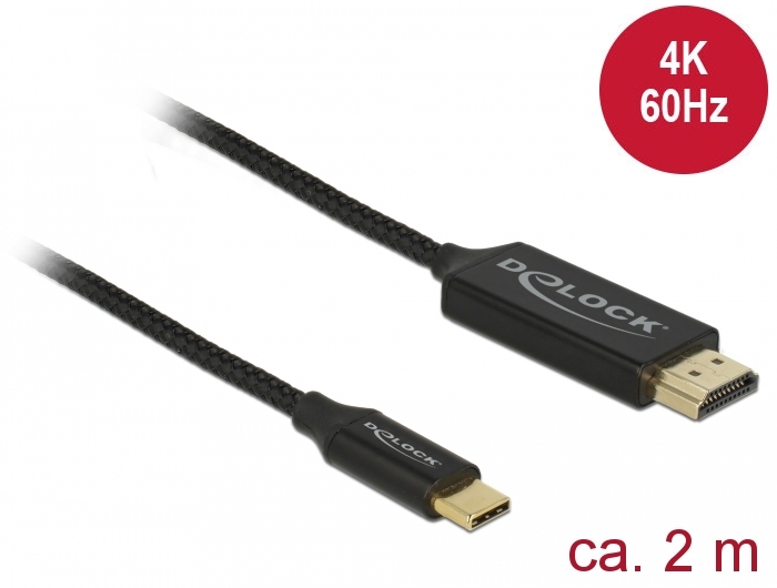USB Kabel Type C™ zu HDMI (DP Alt Mode) 4K 60 Hz, koaxial, schwarz, 2m, Delock® [84905]