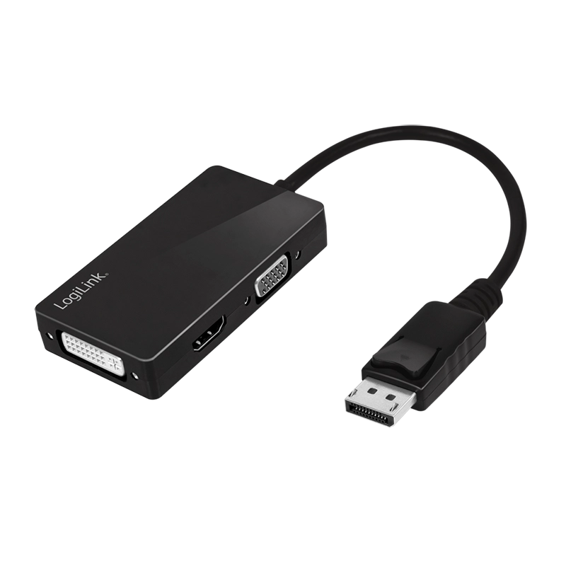 DisplayPort-Adapter, DP/M zu HDMI+DVI+VGA, 4K/30 Hz, schwarz, 0,1 m
