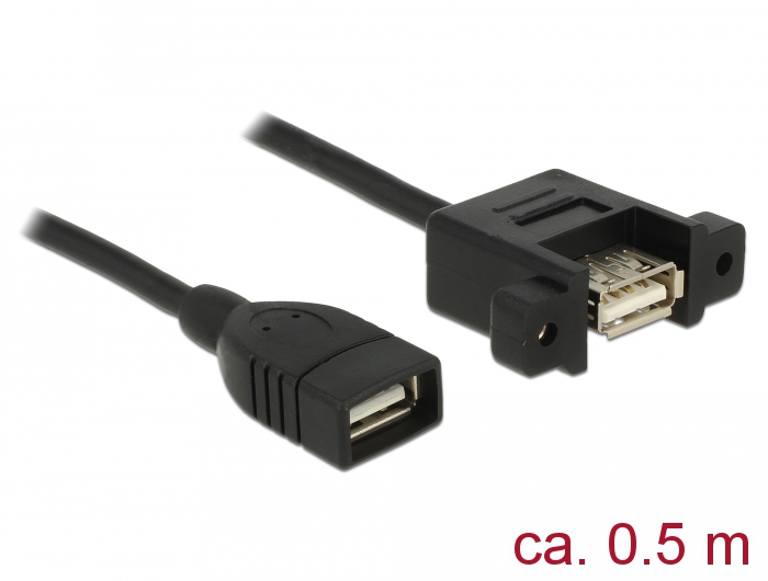 Kabel USB 2.0 Typ-A Buchse an USB 2.0 Typ-A Buchse zum Einbau, schwarz, 0,5 m, Delock® [85459]