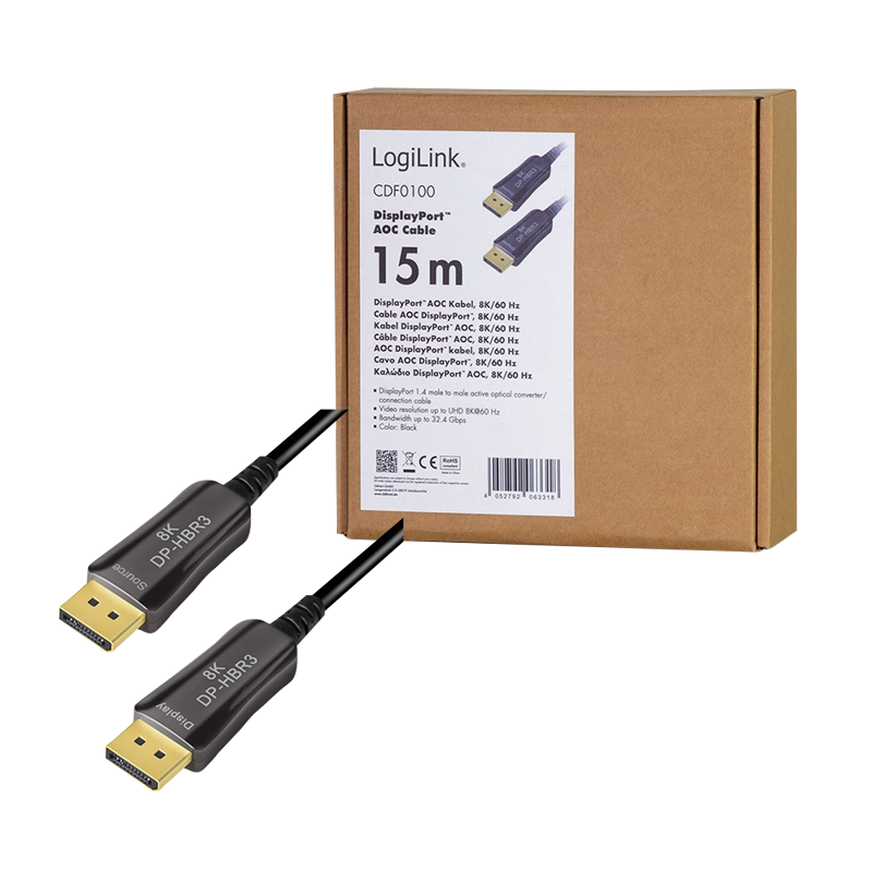 DisplayPort-Kabel, DP/M zu DP/M, 8K/60 Hz, AOC, schwarz, 15 m