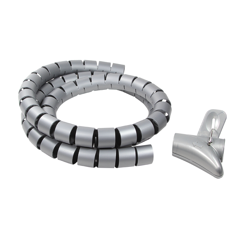Kabelschlauch (Spiral) + Werkzeug, grau, AD: 28mm, 1,5 m