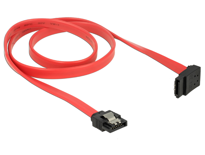 Anschlusskabel SATA 6 Gb/s Stecker gerade an SATA Stecker oben gewinkelt Metall, rot, 0,7m, Delock®