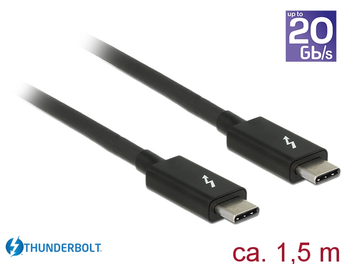 Thunderbolt 3 (20 Gb/s) USB-C™ Kabel Stecker an Stecker, passiv, 5A, schwarz, 1,5m, Delock® [84846]