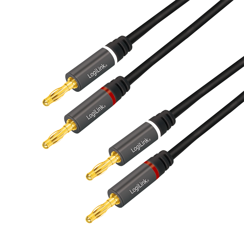 Audio-Kabel, 2x2 Bananenstecker, Metall, schwarz, 3 m