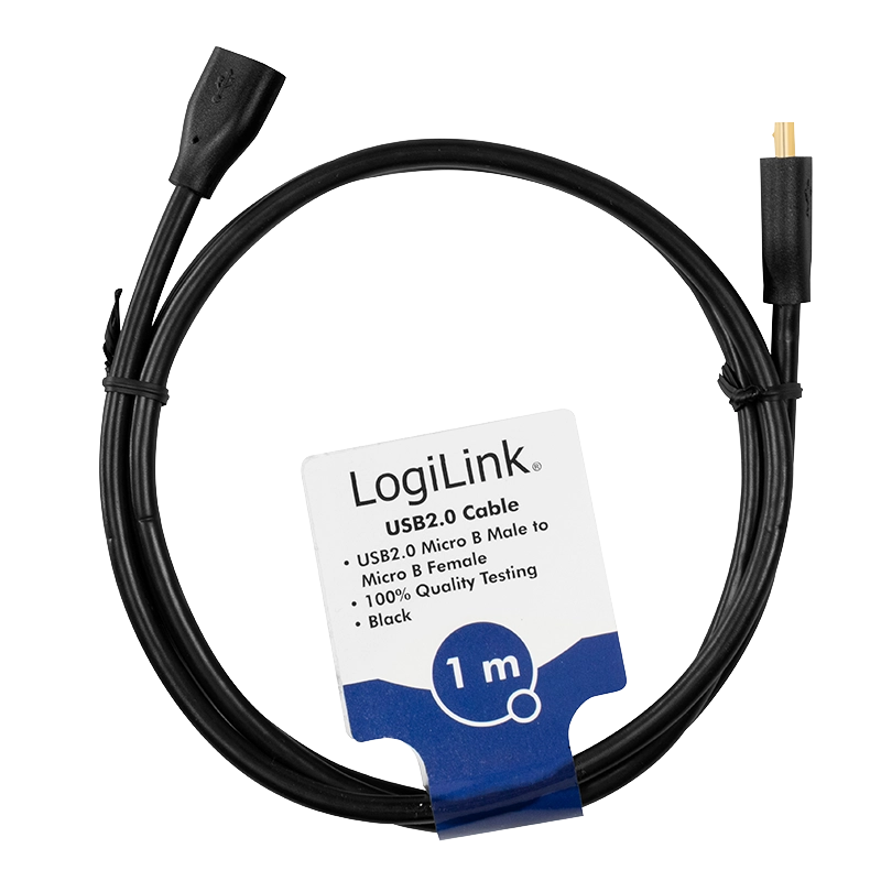 USB 2.0-Kabel, Micro-USB/M zu Micro-USB/F, schwarz, 1 m