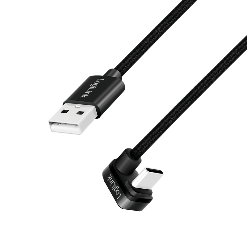 USB 2.0 Type-C-Kabel, C/M 180° zu USB-A/M, Alu, schwarz, 3 m