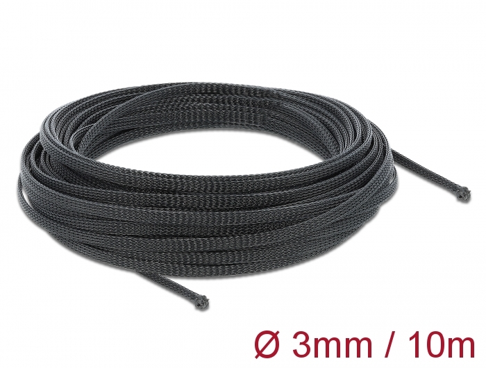 Geflechtschlauch dehnbar 10 m x 3 mm schwarz, Delock® [18847