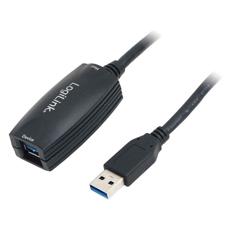 USB 3.0-Kabel, USB-A/M zu USB-A/F, Verstärker, schwarz, 5 m