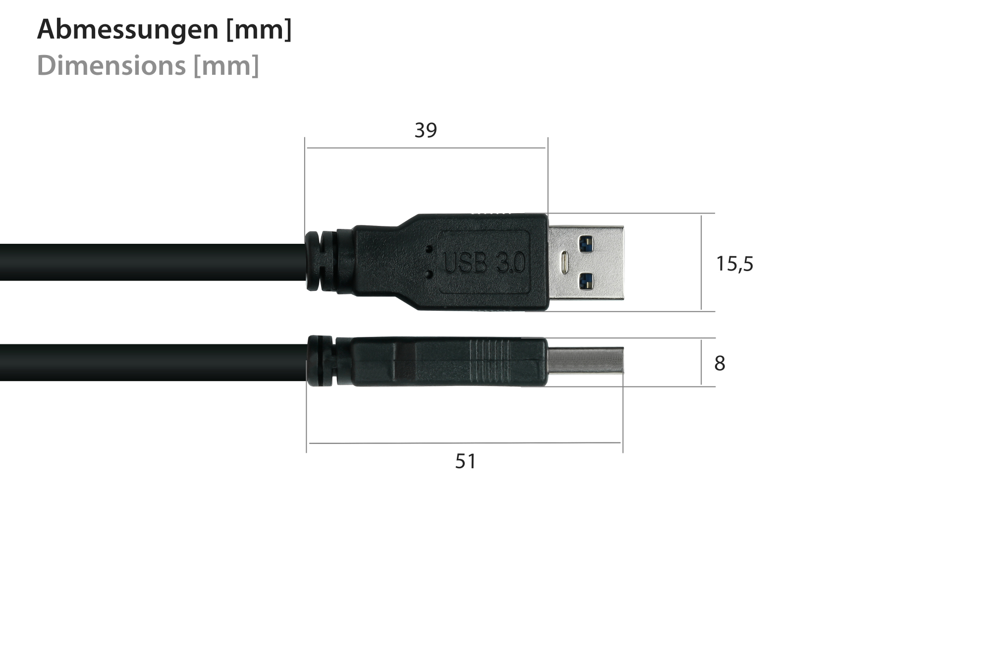 kabelmeister® Anschlusskabel USB 3.0 Stecker A an Stecker B, Premium, DATA AWG28 / Power AWG24, UL,