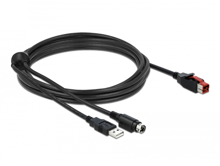 PoweredUSB Kabel Stecker 24 V zu USB Typ-A Stecker + Mini-DIN 3 Pin Stecker 4 m für POS Drucker und
