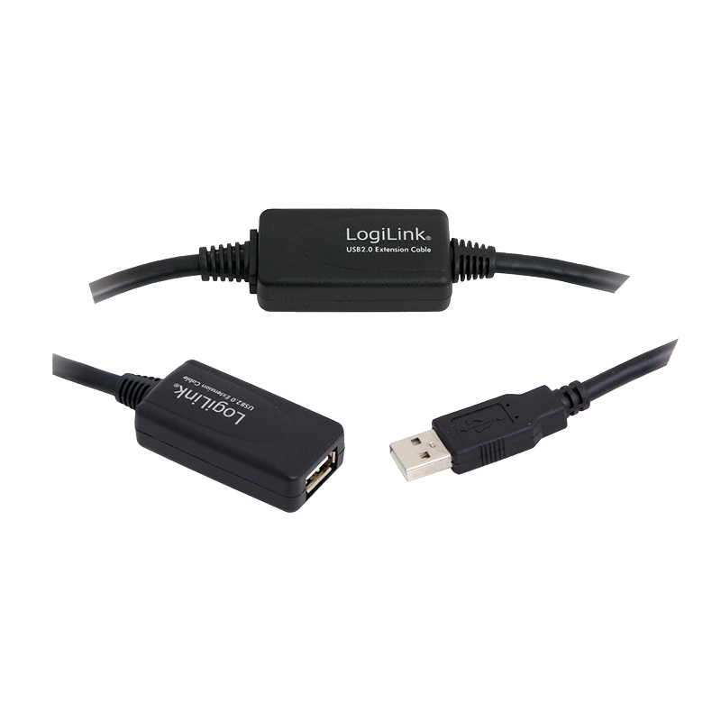 USB 2.0-Kabel, USB-A/M zu 4x USB-A/F, Verstärker, schwarz, 25 m