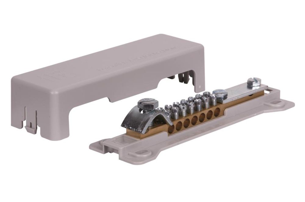 Potentialausgleichsschiene grau Bandklemme 30 x 40 mm, Rundleiter bis 10 mm