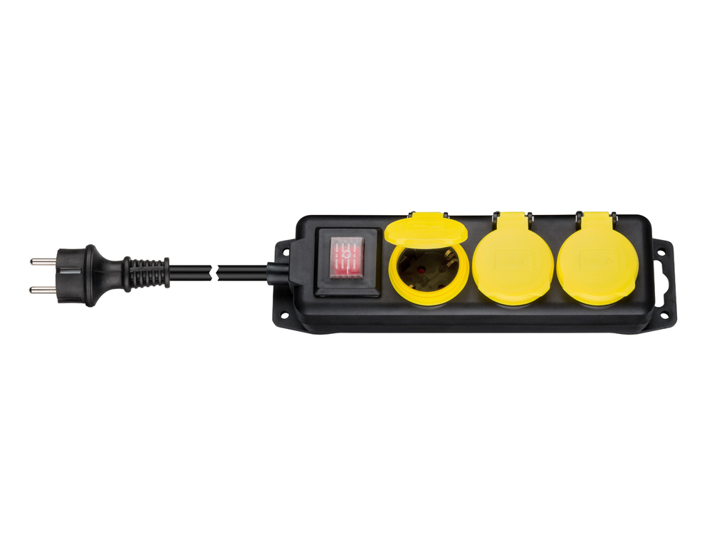 Steckdosenleiste 3-fach, mit beleuchtetem Ein-/Aus- Schalter, für den Außenbereich geeignet, schwarz