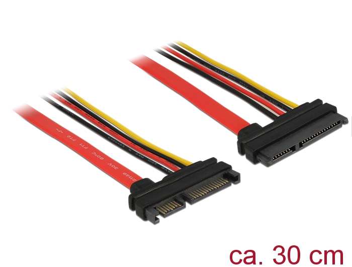 Verlängerungskabel SATA 6Gb/s, 22 Pin Stecker an SATA 22 Pin Buchse (5V + 12V), 0,3m, Delock® [83803