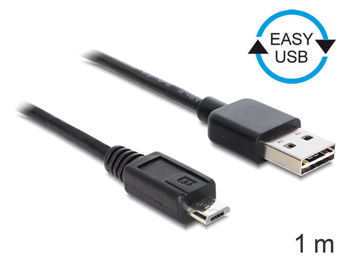Anschlusskabel USB 2.0 EASY Stecker A an micro Stecker B,  schwarz, 1m, Delock® [83366]