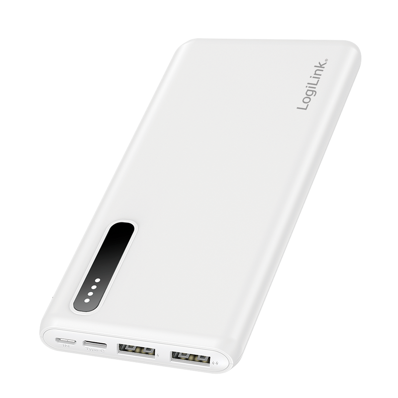 Powerbank 8000 mAh, 2x USB-A, 2-in-1 Kabel, weiß