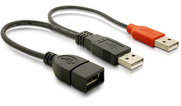 USB 2.0 Y-Kabel 2x Stecker A an Buchse A, schwarz, 0,2m, Delock® [65306]
