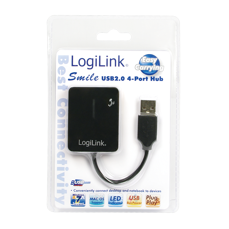 USB 2.0 Hub 4-Port, Smile, schwarz