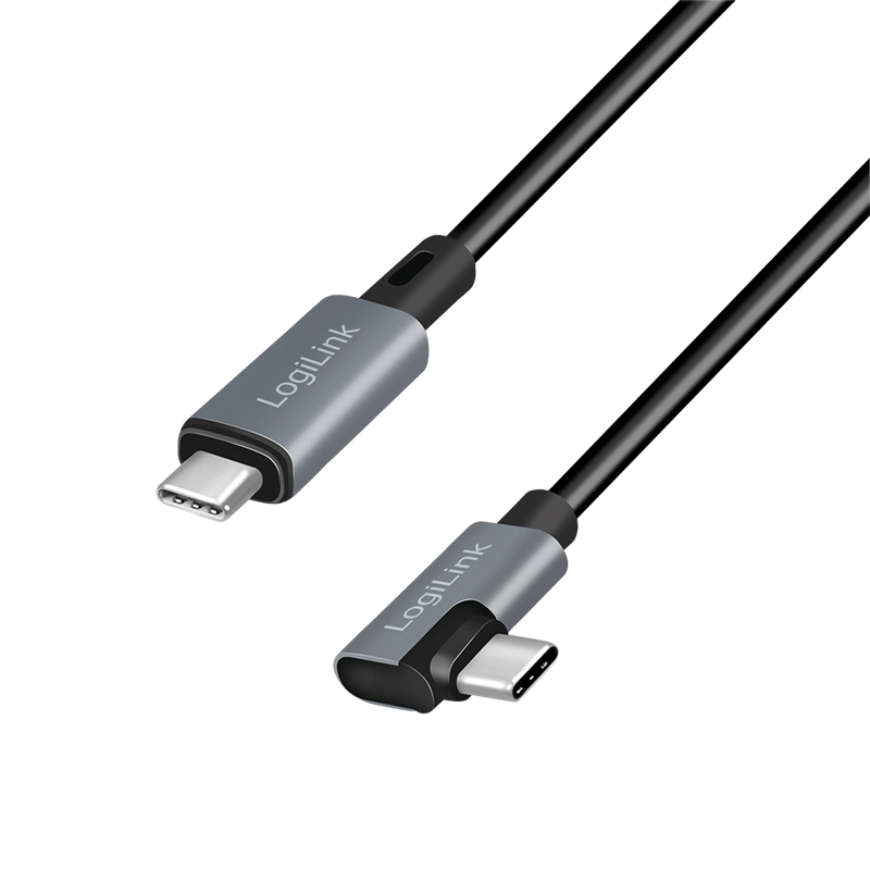 USB 2.0 Type-C-Kabel, C/M 90° zu USB-C/M, E-mark, PD, schwarz, 1 m