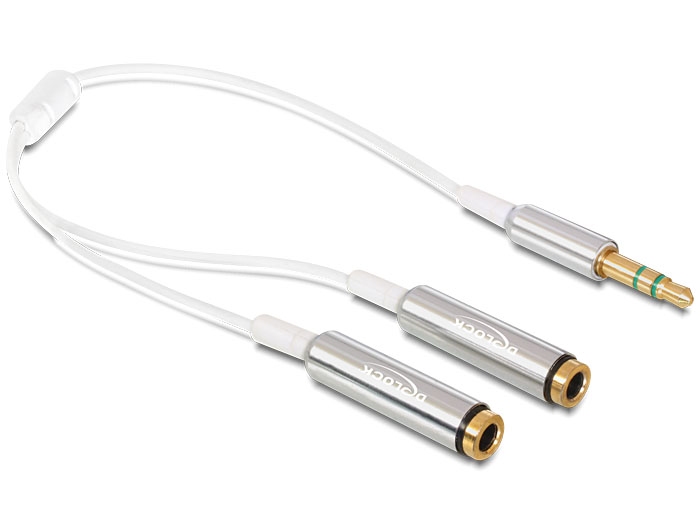 Audiokabel, Klinke 3,5mm, Stecker an 2 x Buchse, 25cm, weiß, Delock® [65355]