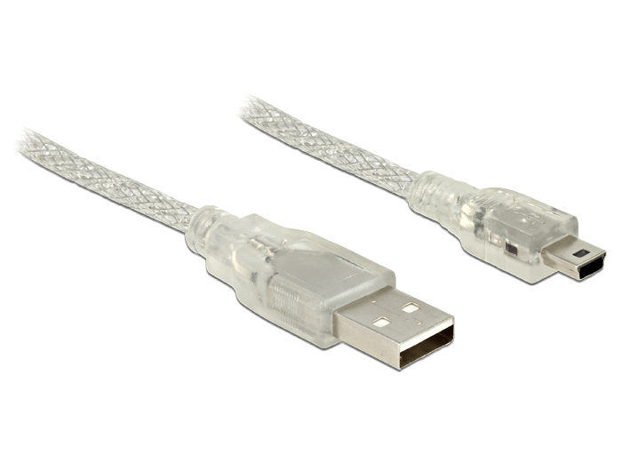 Anschlusskabel USB 2.0 A Stecker an USB 2.0 Mini-B Stecker, transparent, 3m, Delock® [83908]