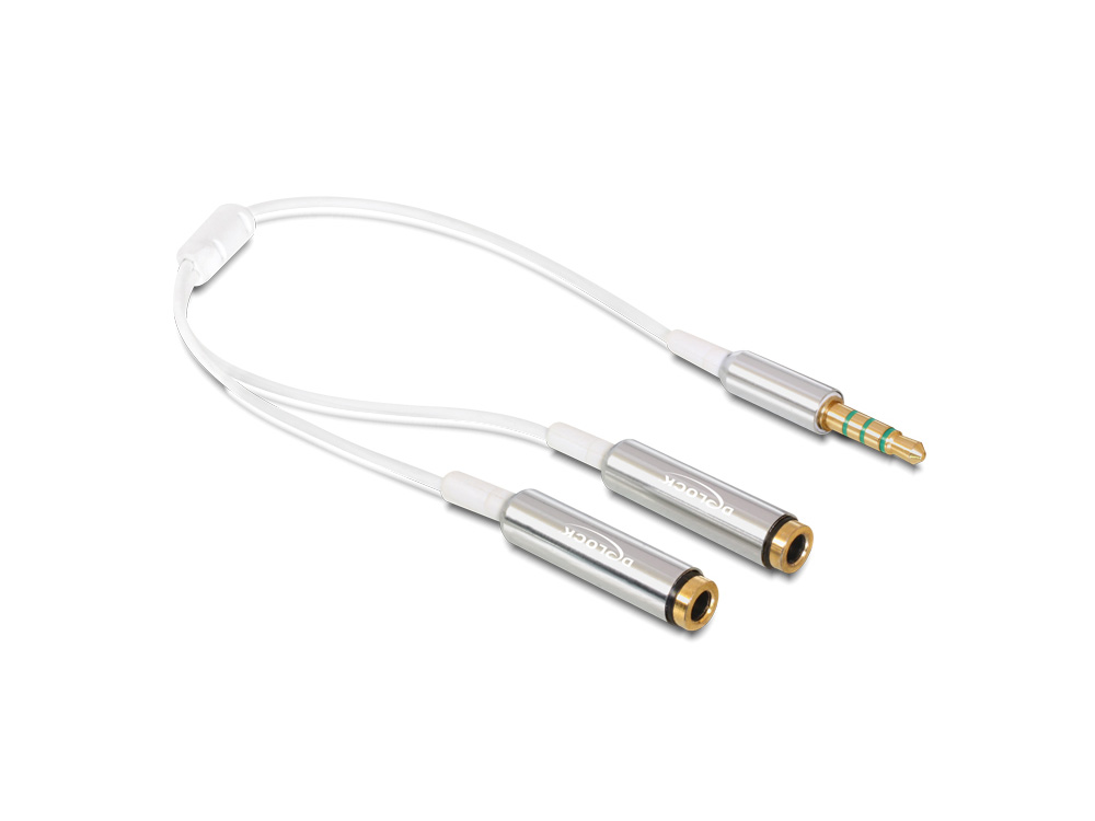 Audiokabel  Klinkenstecker 3,5 mm 4 Pin an 2 x Klinkenbuchse 3,5 mm 4 Pin, weiß, 0,25m, Delock® [655