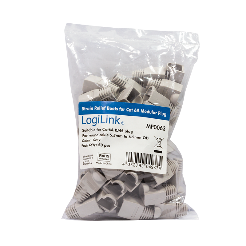 RJ45-Stecker Knickschutztülle, 6,5 mm, grau, 50 Stk.