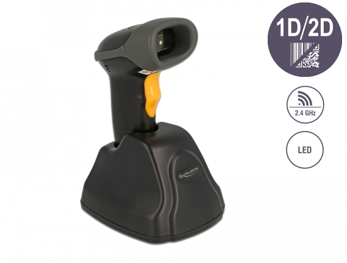 2,4 GHz Barcode Scanner 1D und 2D mit Ladestation, Delock® [