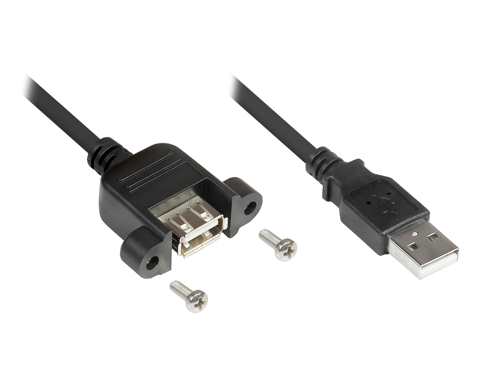 Verlängerung USB 2.0 Stecker A an Einbaubuchse A, CU, schwarz, 3m, Good Connections®