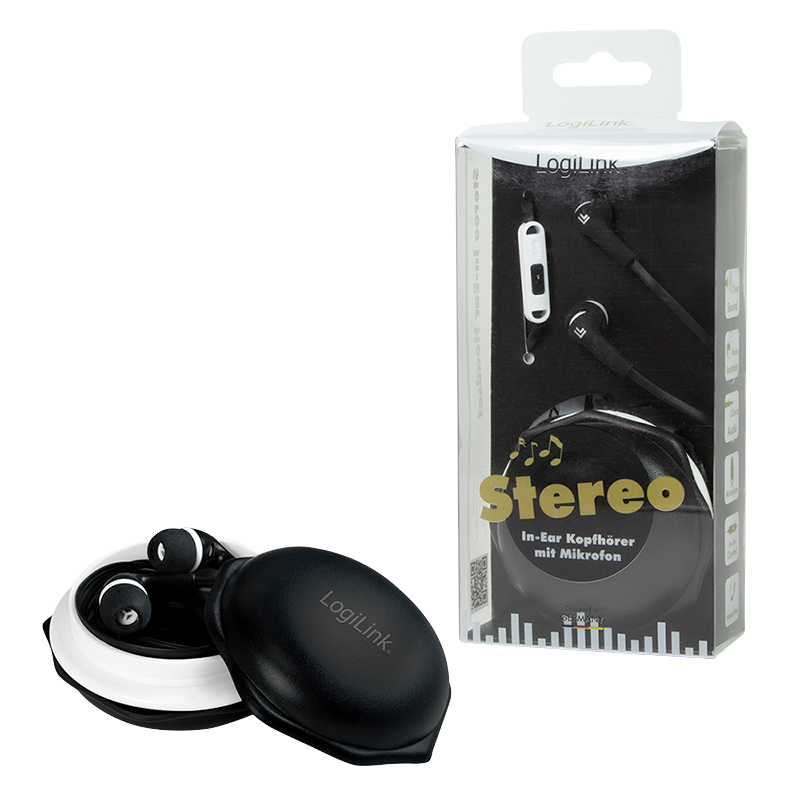 In-Ear stereo Kopfhörer mit Mikrofon, schwarz-weiß