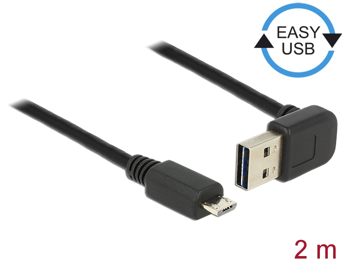Kabel EASY-USB 2.0 Typ-A Stecker gewinkelt oben / unten > USB 2.0 Typ Micro-B Stecker 2 m, Delock® [