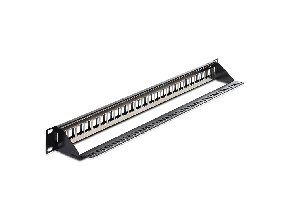 Patchpanel Keystone, 19" 1HE, 24-Port mit Entlastungschiene, schwarz,Delock® [43277]