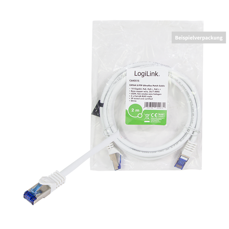 Patchkabel Ultraflex, Cat.6A, S/FTP, weiß, 20 m